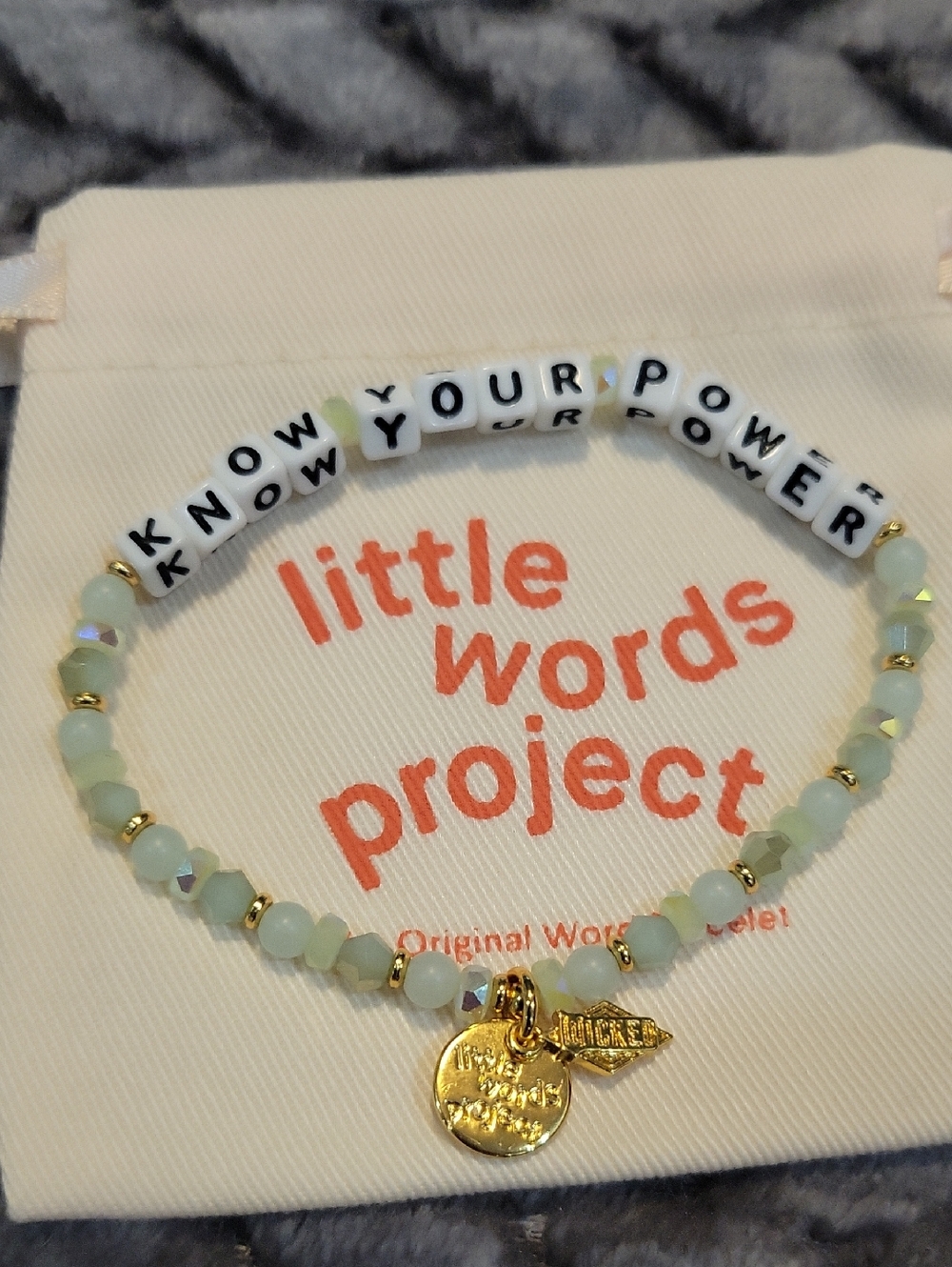 Little Words Project Mint Green Beaded Bracelet with Gold Charms
